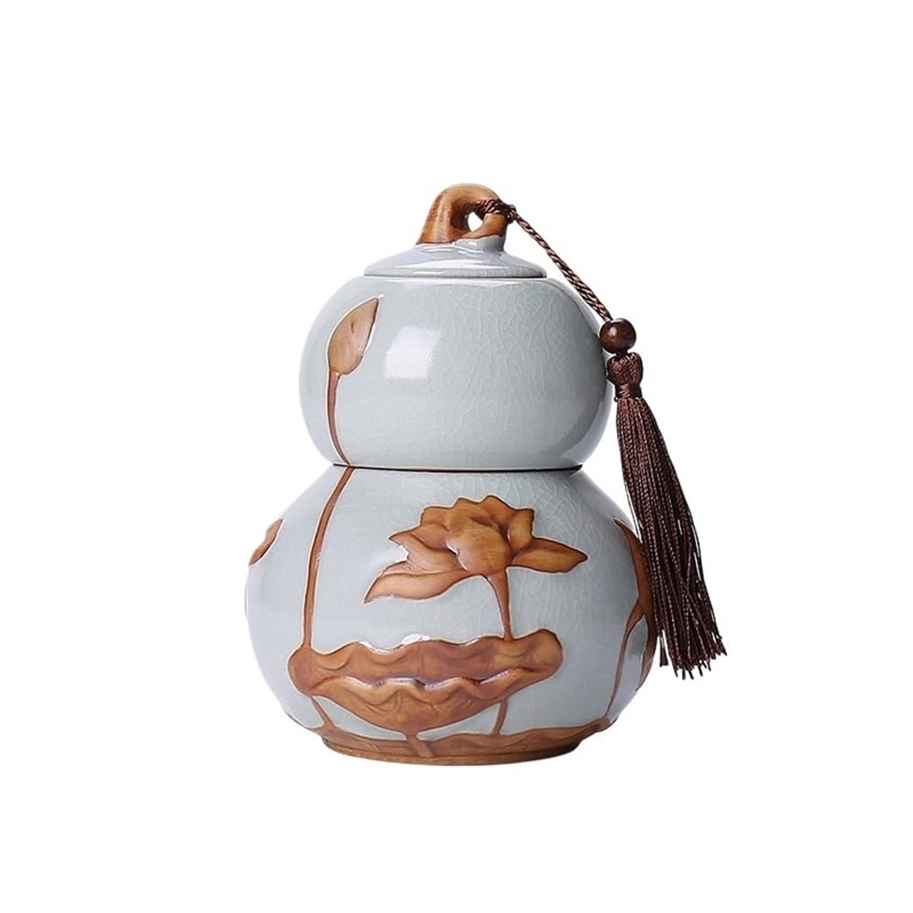 HLHLOP777 Kitchen Storage Jar Gourd Tea Caddy With Airtight Lid And Carrying Handle Ceramic Loose Storage Tin For Coffee Sugar, Nuts, Herb, Spice ﻿ Leaf Tea Jar(Gris,Large)