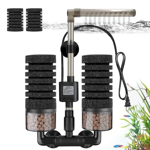 DEGGOX Aquarium Electric Sponge Filter with Submersible Water Pump Silence Motor for Shrimps,Bettas with Bio Ceramic Media Balls and 2 Spare Sponge,Venturi Nozzle and Rain Mode (S for 10-20 Gal)