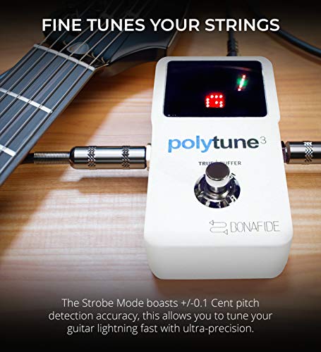 TC Electronic PolyTune 3 Polyphonic Tuner Built-In Bonafide Buffer Bundle with Blucoil Slim 9V 670ma Power Supply AC Adapter, 2-Pack of Pedal Patch Cables, and 4-Pack of Celluloid Guitar Picks - Thumbnail 6