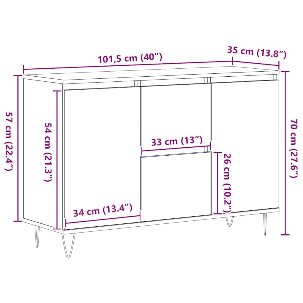 vidaXL Dressoir 103,5x35x70 cm bewerkt hout artisanaal eikenkleurig856453 | fnac België