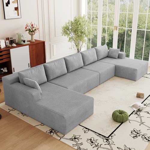 Image of 160 inch Boneless Cloud Sectional Couch Modular Sofa with Ottoman