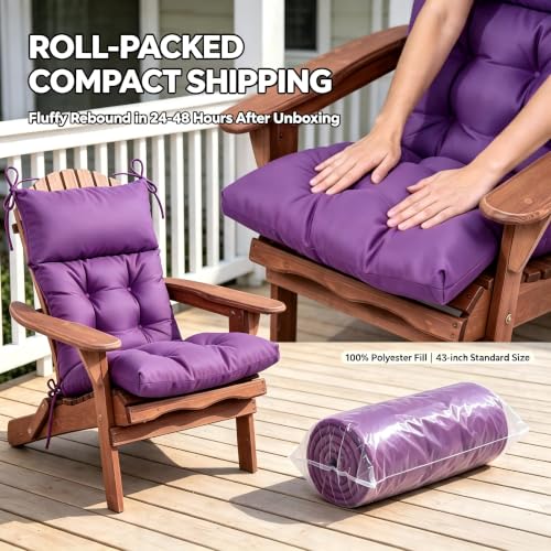Image of QILLOWAY Outdoor Rocking Chair Cushions Set of 4, 100% Polyester Waterproof Patio Rocking Chair Cushion, High Back Weatherproof Chair Pad for Adirondack & Outdoor Furniture, Purple