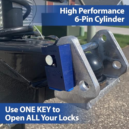 Image of PACLOCK's 17-850-Series Block-Lock, UCS, High Performance 6-Pin Cylinder, One Lock Keyed to a Number U-Pick! w / 2 Keys, Blue Anodized Aluminum