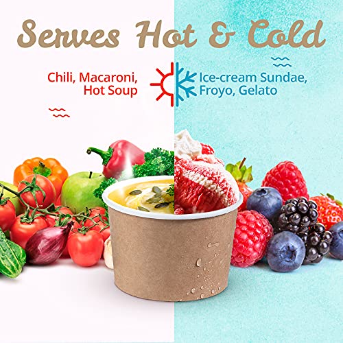 Image of MATICAN Paper Ice Cream Cups - 50-Count 9-Oz Disposable Dessert Bowls for Hot or Cold Food, 9-Ounce Party Supplies Treat Cups for Sundae, Frozen Yogurt, Soup, Brown