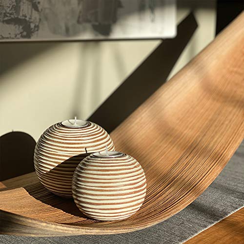 Tuva Orb Candle Holders (Gift Boxed Set of 2), Table Centerpieces for Dining or Living Room, Spa, Bathroom, Kitchen Counter, Mantle or Coffee Table Decor (Light Brown and White) - Image 6