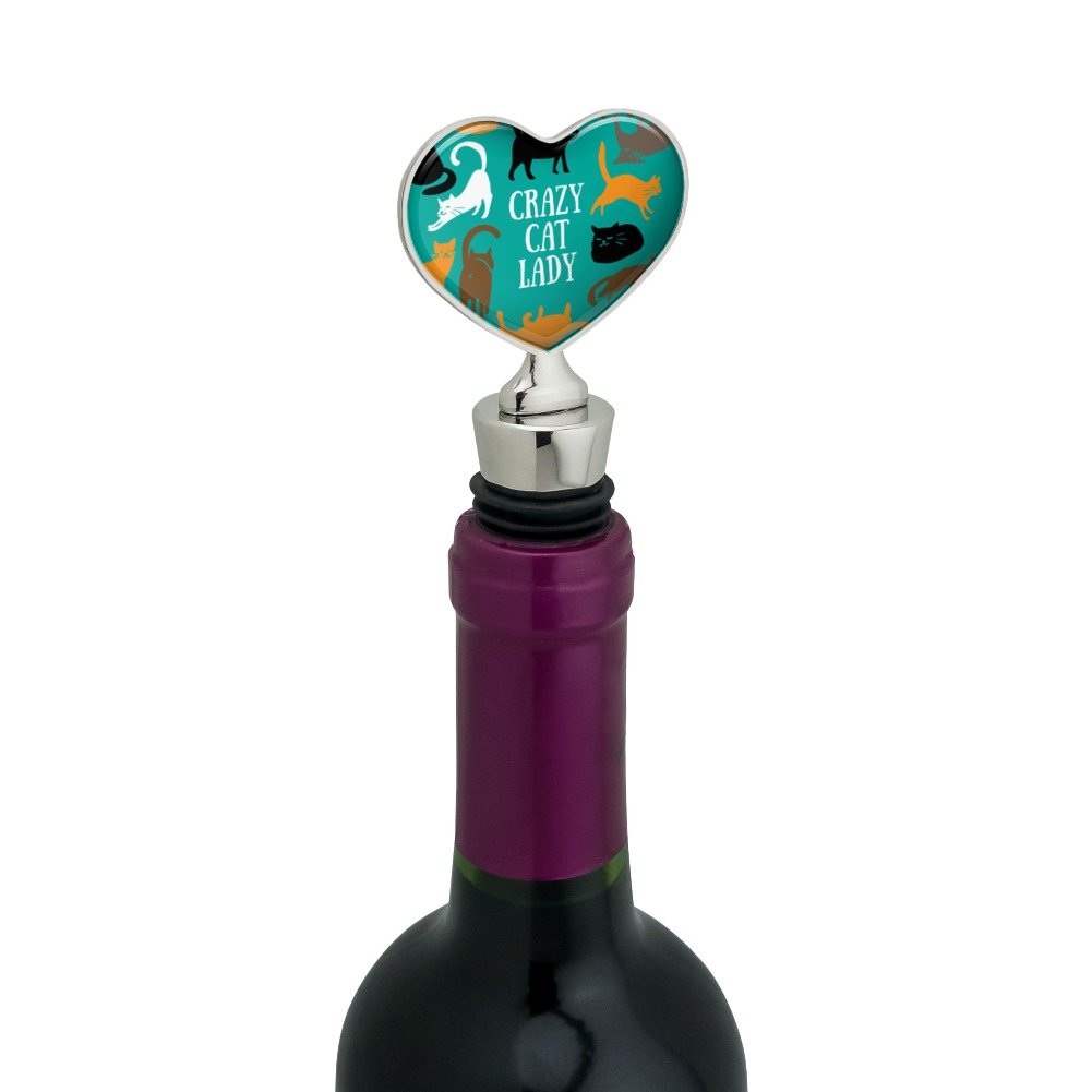 Crazy Cat Lady Teal Orange Black Brown Heart Love Wine Bottle Stopper