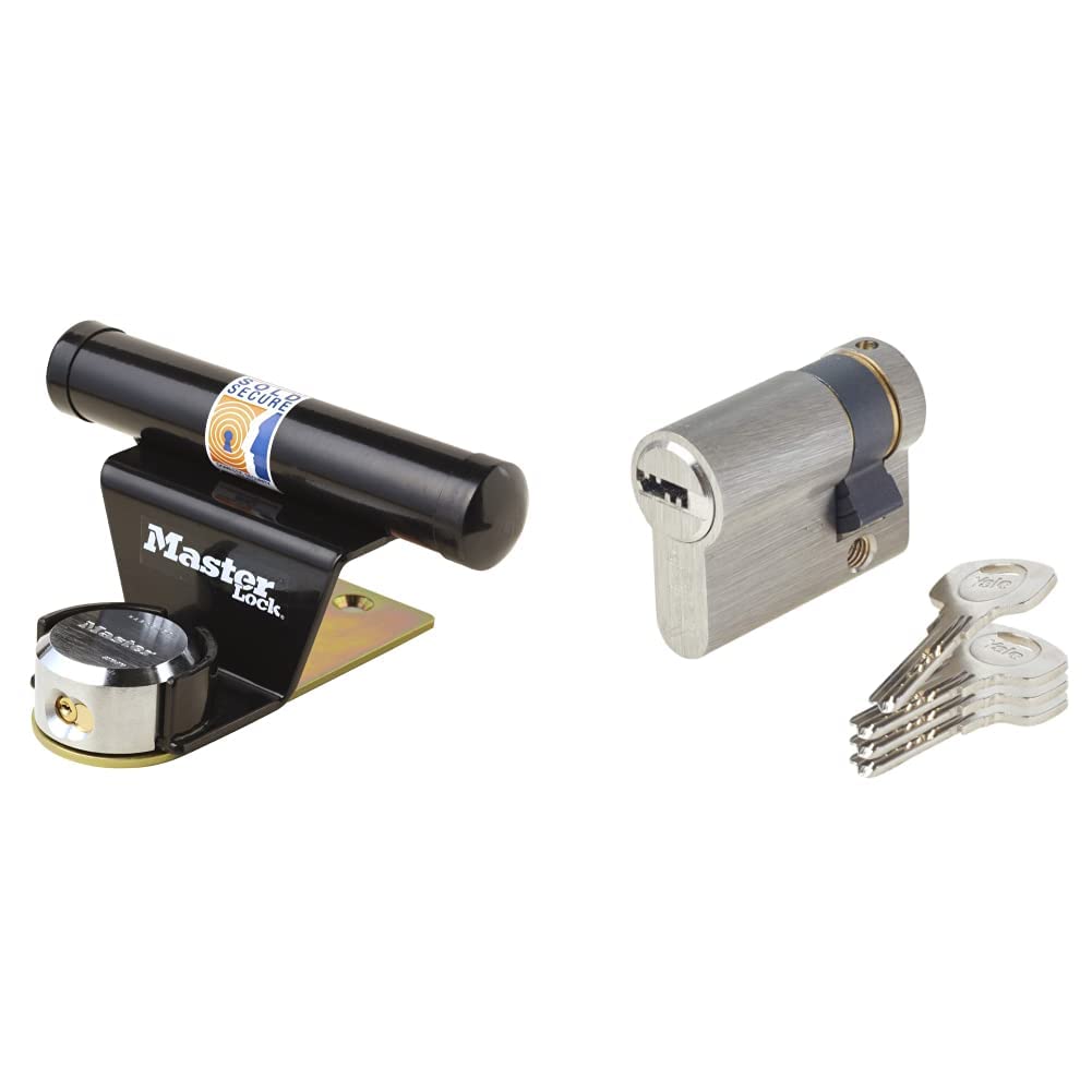 Master Lock Protector pour Porte de Garage Basculante avec Serrure à Clé, Noir & Yale YC1000+ Demi-Cylindre de Serrure 30x10 mm pour Porte Extérieure/Entrée/Garage, 6 Goupilles, 4 Clés, Nickelé