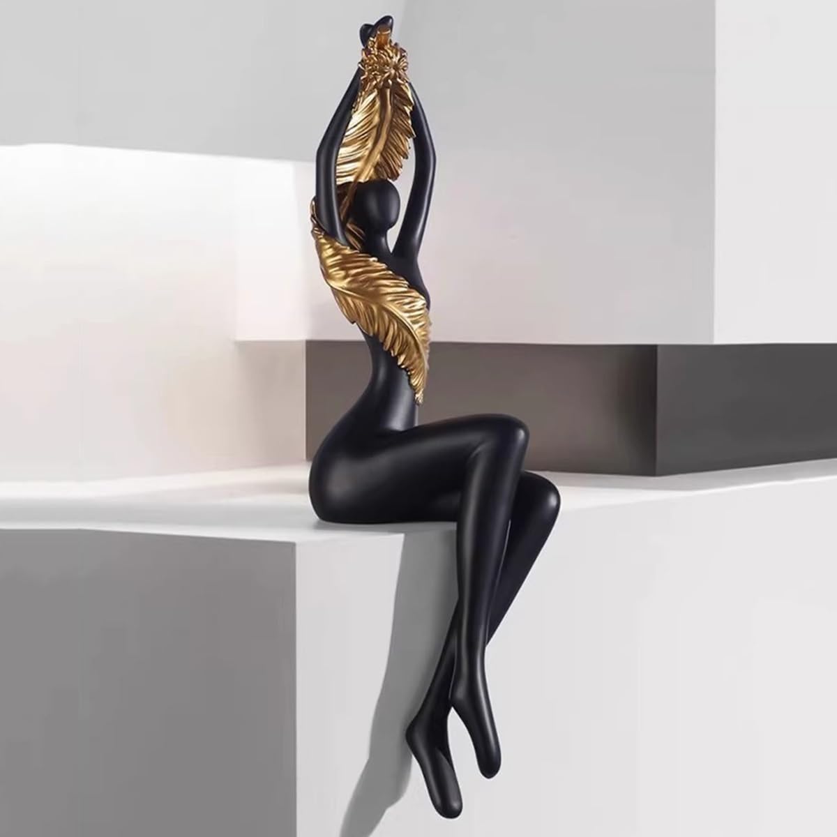 GHKryD statue, Yoga Dancer Statue Home Decoration Resin Abstract Figurine Modern Handicrafts(Black)