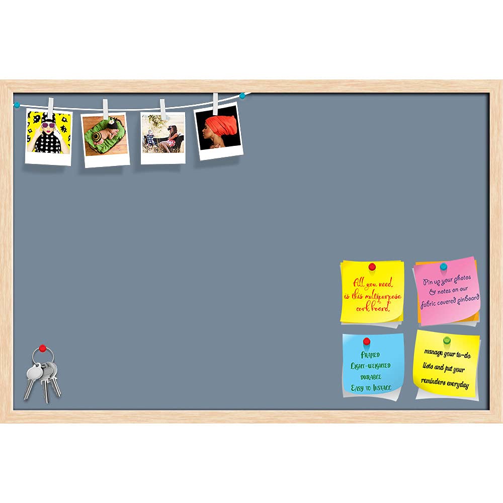 ArtzFolio Greys Family Light Slate Gray Colour | Bulletin Board Notice Pin Board | Vision Soft Board Combo with Thumb Push Pins & Sticky Notes | Natural Brown Frame | 24 x 16 inch (61 x 41 cms)