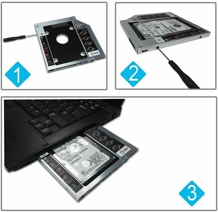 Multibao Universal SATA 2nd SSD HDD Hard Drive Caddy, SATA III 2.5" Hard Drive Bay Caddy HDD SSD Converter Adapter 12.7mm CD-ROM Tray