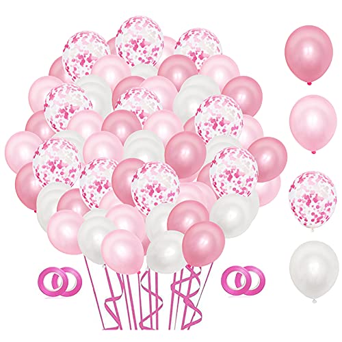 NHHEO Palloncini Rosa, 60 Pezzi Palloncini in Lattice Coriandoli...