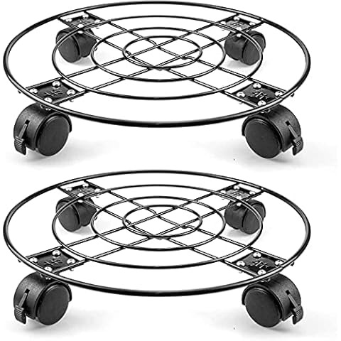 ETRAVEL Plant Plant Caddy - 33cm Round Metal Plant Pot Caddy, Plant Pot Trolley with Brake Wheel, Heavy Duty Plant Pot Wheels for Indoor Outdoor Home Garden (2PACK) Cover
