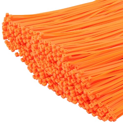 XINGO 1000 Stück Kabelbinder Orange, 300mm x 4.8mm, 22,7 kg Zugfestigkeit, UV-beständig, Selbstsichernde Kabelbinder für drinnen und drauße