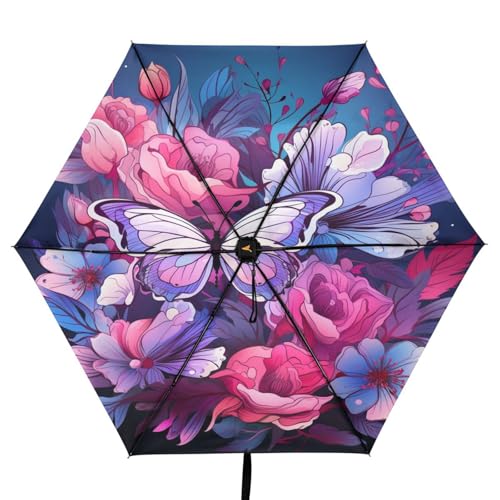 Parapluie de voyage contre les coups de soleil, modèle compact rose et violet