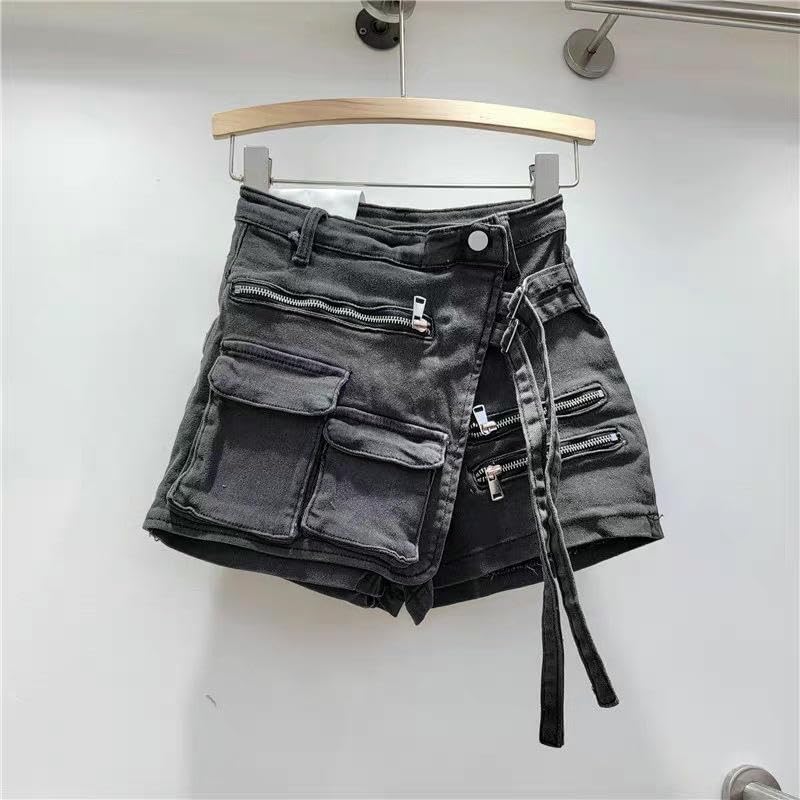Irregular Denim Shorts Women's Spring Summer A-Line High-Waist Loose Slimming Wide Leg Hot Shorts Workwear Skirt Pants