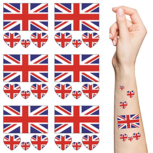 10 Sheets United Kingdom Flag British Flag National Flag Face Tattoo Stickers for 2023 King Charles Coronation Ceremony Party Favors UK Patriotic Coronation Party Favor Accessories