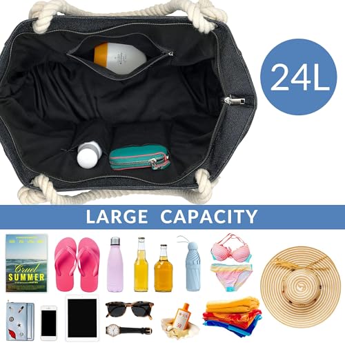 Large Canvas Beach Tote Bag with Zipper Women Swim, Travel, Shopping, Gym and Beach Holiday Cruise Essentials4