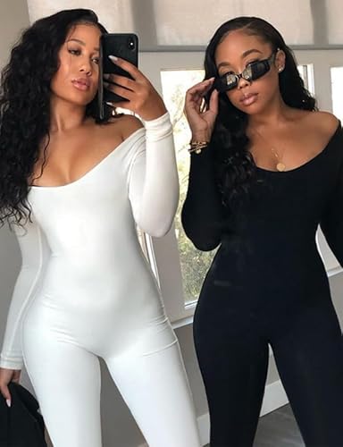 Rongseng Jumpsuit Damen Langarm Rundhalsausschnitt Sport Jumpsuit Lang Eng Stretch Einteiler Bodycon Yoga Bodysuit Overall Nahtloser One Piece Workout Playsuits Sportanzug Trainingsanzug Club Outfit