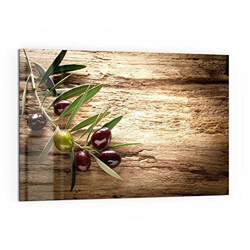 DEQORI Panel posterior de cocina de cristal, diseño de rama de olivo, 60 x 40 cm, pared trasera para baño o cocina, protección contra salpicaduras para cocina y baño, decoración moderna para espejos