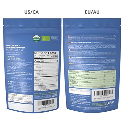 Loov Organic Wild Blueberry Powder - 35-Day Supply, 6 Oz, Good For Smoothie & Breakfast, Freeze-Dried, From Northern Europe, No Added Sugar #TOP1