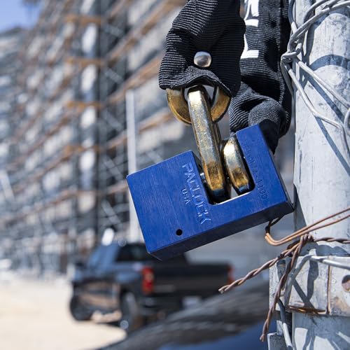 Image of PACLOCK BL17A-1100 Block-Lock Series Shutter Lock, Blue Anodized Alum, High Security 6-Pin Cylinder, One Lock Keyed to a Number U-Pick! w / 2 Keys, Hidden Shackle