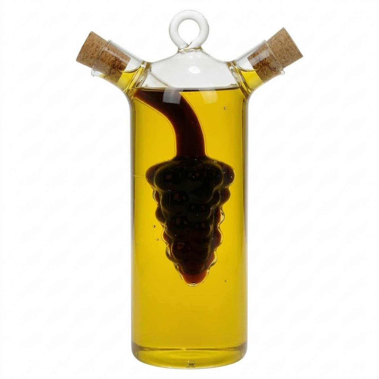 Queensway Home & Dining 250ml 2 in 1 Oil and Vinegar Dispenser, Dual Chamber Glass Cruet Bottle with Cork Stoppers, Space Saving Pourer for Kitchen Dining Table