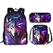 BYCHECAR Galaxy Wolf School Bags for Boys with Lunch Box Pencil Case, Bookbag for 10-12 Year Old Kids Backpack Elementary School Girls Book Bags Lunchbox with Water Bottle Holder