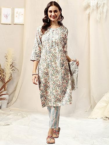 Image of MIRCHI FASHION Women's Straight Fit Fancy Rayon Jaipuri Foil Printed Kurta Set with Plazzo Pant