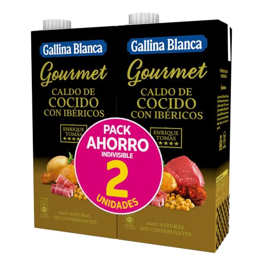 Gallina Blanca Caldo Gourmet de Cocido con Ibéricos, 1L, Paquete de 2