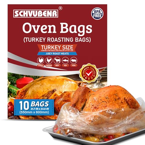 Turkey Oven Bags for Perfect Roasting - 21.7’’ x 23.6’’, 10 Counts, Large Size Turkey Cooking Bags for Oven, Locks in Juices for Flavorful Turkey - Microwave Safe, Thanksgiving, Christmas Essentials