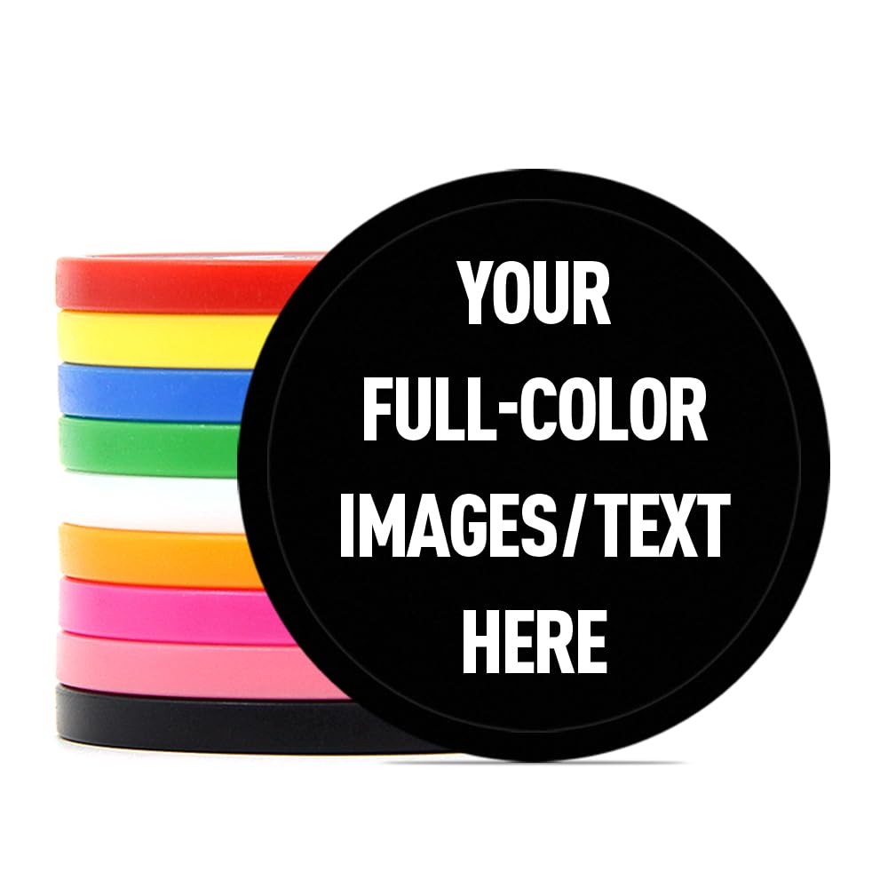 40mm Custom Plastic Bar Tokens, Full-Color Print Your Personalized Photo and Text on Chips, for Drink Tokens, Poker Game and Board Game (Black)