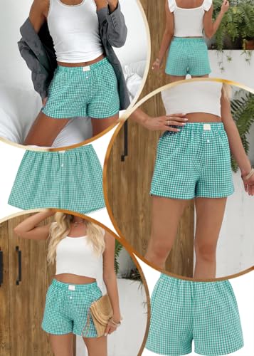 Image of Women Pajamas Shorts Y2k Elastic Waist Plaid Boxer Shorts Cute Gingham Sleep Lounge Bottoms