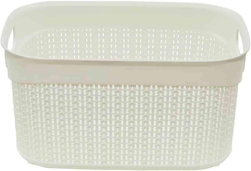 JVL Knit Design Loop 9L Plastic Storage Basket, Ivory