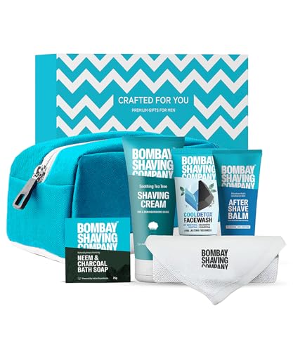 Bombay Shaving Company Premium Shaving Kit For Men | Charcoal Face Scrub, Charcoal Shaving Cream, Post Shave Balm, Neem & Charcoal Bath Soap, Face Tow