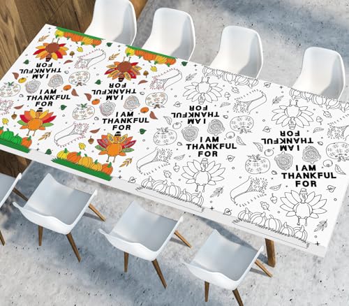 AKEROCK Thanksgiving Crafts for Kids, Thanksgiving Coloring Tablecloth, Games, Activities, Poster, Gifts, Party Favors for Family or Classroom Party Decorations - 118 x 54 Inches