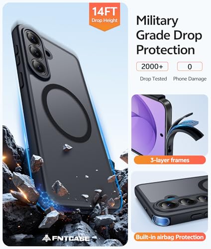 Image of FNTCASE for Samsung Galaxy S26+ Plus Case: [Fit for Magsafe] [Full Camera Protection + Screen Protector] Translucent Matte Military Grade - Shockproof Protective Phone Cover for S26 Plus - Black