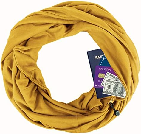 Women's Infinity Scarf with Hidden Zipper Pocket Travel Loop Scarf Wrap,Yellow
