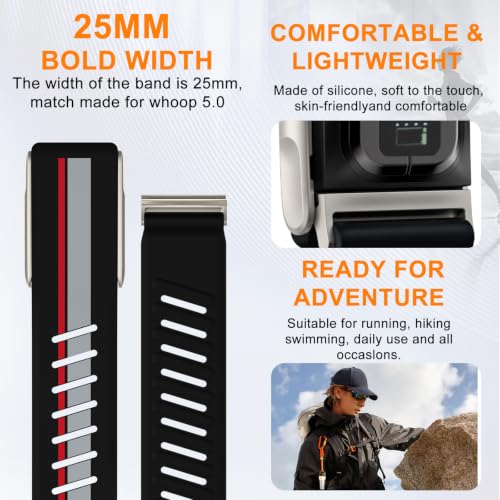 Image of omee Silicone Sport Band Compatible with Whoop 5.0 Band One, Peak and Life /MG Strap Men Women, Breathable Sport Adjustable Waterproof Replacement Wristbands Straps for Whoop 5.0 Silicone Bands
