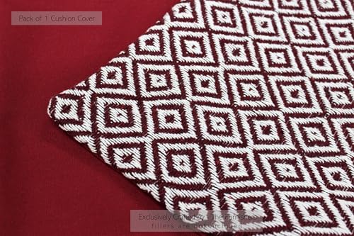 Image of Reversible 24x24 Inch Maroon Cotton Argyle Woven Pack of 1 Fashion Throw Pillow Covers Cases for Couch Sofa Home Decoration | 60 x 60 cm