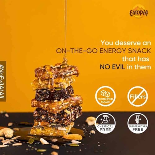 Image of Eatopia Date & Nuts Super Fruit Bites | Sugar Free Healthy Energy Bars | Date Bites | No Preservatives & Refined Sugar | Dry Fruits Protein Bars | Healthy Food | Oats & Honey, Nuts & Seeds | Pack of 12 (20g Each)