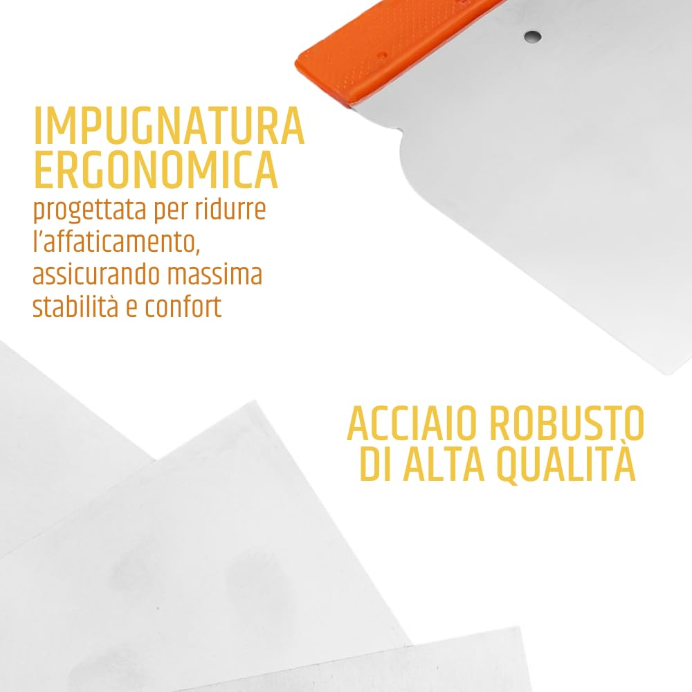 PENNELLIFICIO 2000 | Zestaw 4 profesjonalnych japońskich szpatułek ze stali nierdzewnej, ergonomiczny chwyt, idealny do kitu, szerokość 60/80/100/120