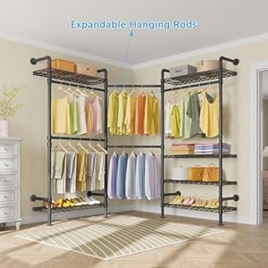 Timate F3 Garment Rack Heavy Duty Clothes Rack for Hanging Clothes, Expandable Industrial Pipe Wall Mounted Clothing Rack, Adjustable Storage Closet Wardrobe Closet Kit Walk in Closet Systems, Black Timate F3 Garment Rack Heavy Duty Clothes Rack for Hanging Clothes Expandable Industrial Pipe Wall Mounted Clothing Rack Adjustable Storage Closet Wardrobe Closet Kit Walk in Closet Systems Black