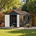 Patiowell 8 x 12 ft Outdoor Storage Shed with Floor and Light, Heavy Duty Resin Shed with Combination Lock, Easy-Assemble with Fewer Screws, All Weather Plastic Shed for Backyard, Patio, Garden, Pool