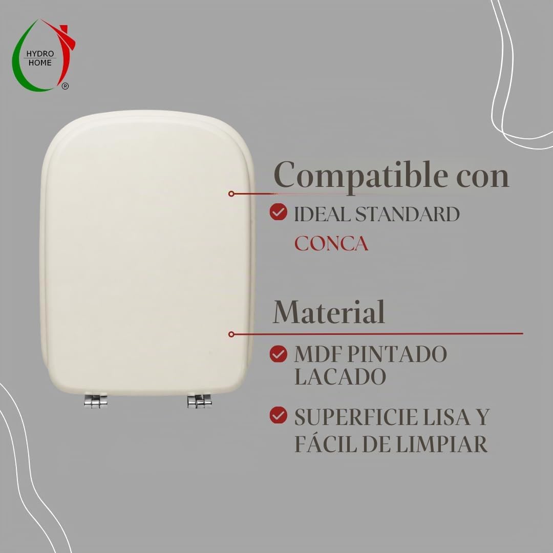 HYDRO HOME Tapa WC compatible con Ideal Standard Conca MDF ECO con bisagras inclinadas, madera lacada (Blanco I.S.)