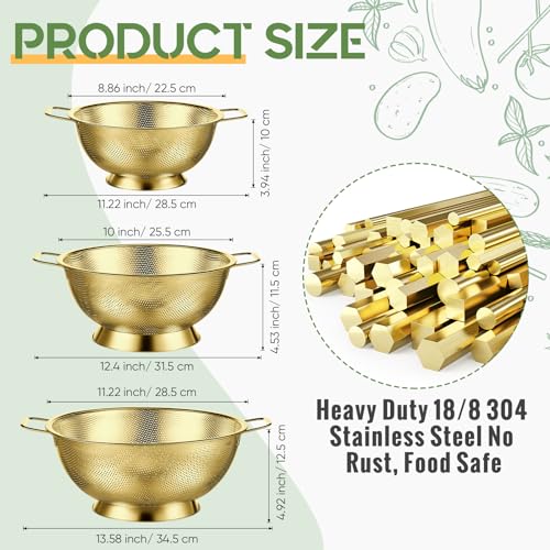 Bokon LRU-BOKON-2786 3 Pcs Stainless Steel Colander Set Colander Bowl Colander Sieves 1/3/ 5 Quart Metal Mesh Strainer Net Basket thumb #1