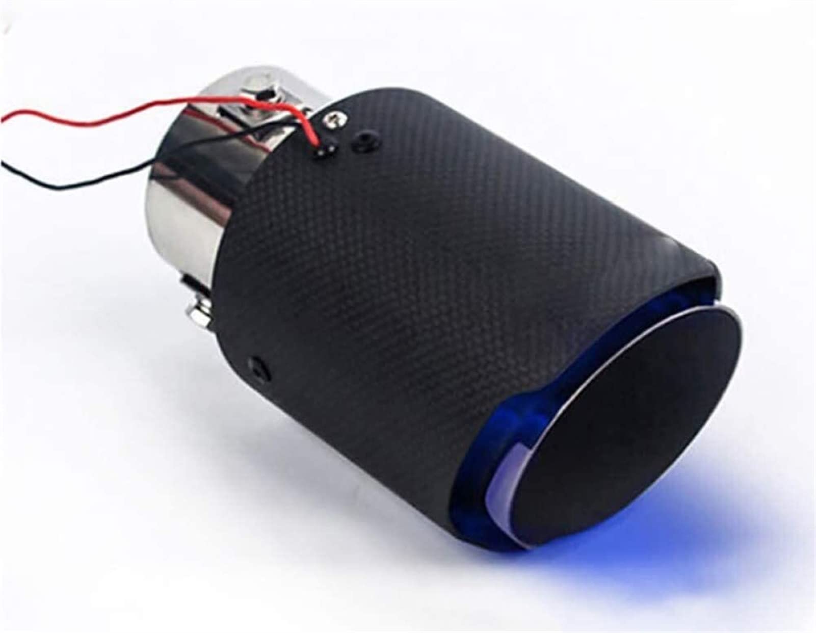Tabla De Escape Del Coche 63mm Universal Glossy Matte Fibra Carbono Tubos Cola La Garganta Con Luz Sistema Modificado Silbato Coche Escape Tubo Silenciador(C Blue Light)