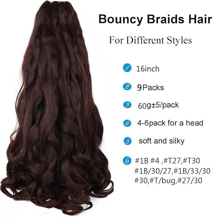 9Packs French Curl Braiding Hair Extension Crochet Braids Hair Extensions for Braiding Crochet Hair for Braiding Pre Stretched Braiding Hair (#4 - Image 2