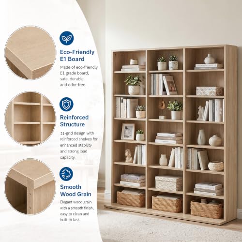 Image of Garvee 7 Tier Tall CD Display Cabinet, 21-Compartment Media Tower, Natural