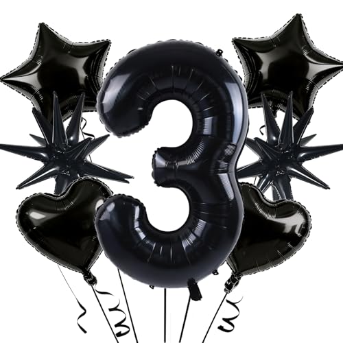Image of TONIFUL 3rd Birthday Balloons Kit 40 Inch Black Large Number 3 Foil Balloon