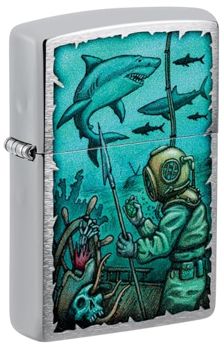 Zippo Briquet tempête Nautical, nautique, chrome brossé, image couleur, rechargeable, réutilisable, design coupe-vent, boîte cadeau, fabriqué aux États-Unis